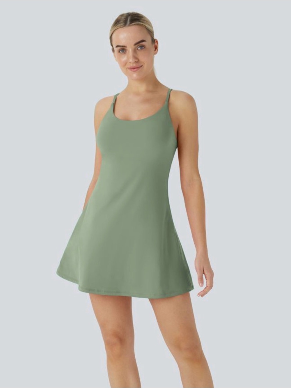 HALARA Sage Green Spaghetti Strap Dress